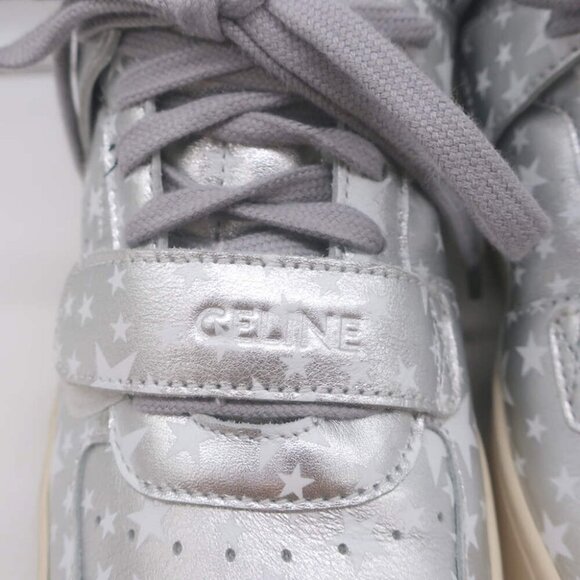 Celine CT-02 Scratch Sneakers Star Print Metallic Silver Leather Size 37 - Picture 6 of 15